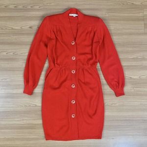 Vintage St. John By Marie Gray Santana Knit Long Sleeve Dress sz 4 Red